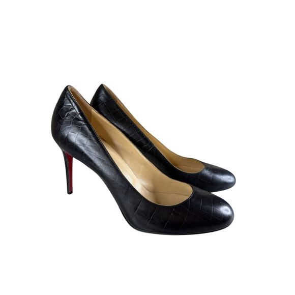 Christian Louboutin Black Crocodile Embossed Leather Pumps 40 | Red Sole Heels - Picture 2 of 10